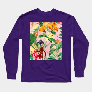 Colorful tropical floral leaves botanical illustration, tropical plants,leaves and flowers, pink leaves pattern Long Sleeve T-Shirt